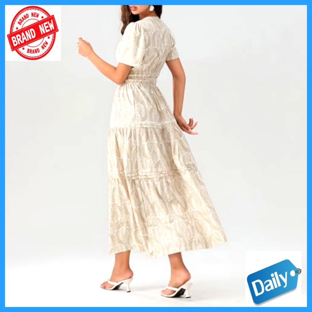 Short Sleeve V-Neck Maxi Dress with Smocked Waist and Pockets - Picture 5 of 7